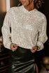 Sequin Hooded Mock Neck Relaxed Fit Long Sleeve Lined Pullover Top